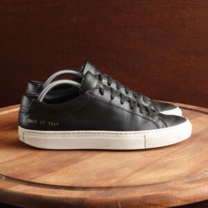 Common Projects Sneakers Womens SZ 37 US 7 Black Achilles Leather Low Top Shoes